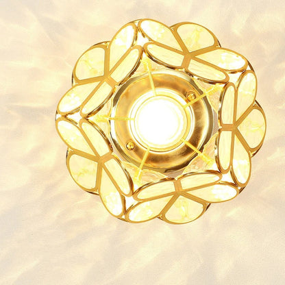 Nordic Petal Flower Ceiling Light – Acrylic Petal Ball Aisle Lamp with Gold Frame, 3-Color Light for Hallway & Bedroom