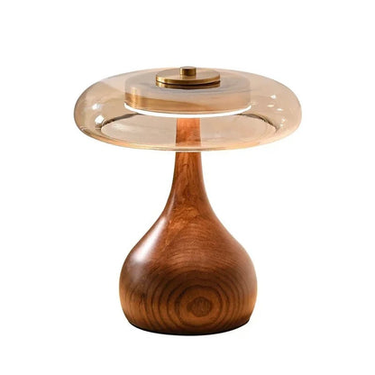 Andi Walnut, Brass & Glass Table Lamp – Modern 3-Setting LED Accent Lamp for Living Room, Bedroom & Study, 2 Sizes