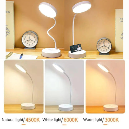 Rechargeable LED Desk Lamp with Adjustable Swan Neck – Eye-Friendly Flicker-Free Reading Light, 3 Modes & Touch Dimming