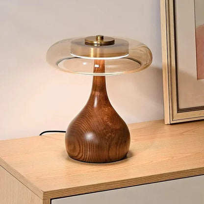 Andi Walnut, Brass & Glass Table Lamp – Modern 3-Setting LED Accent Lamp for Living Room, Bedroom & Study, 2 Sizes