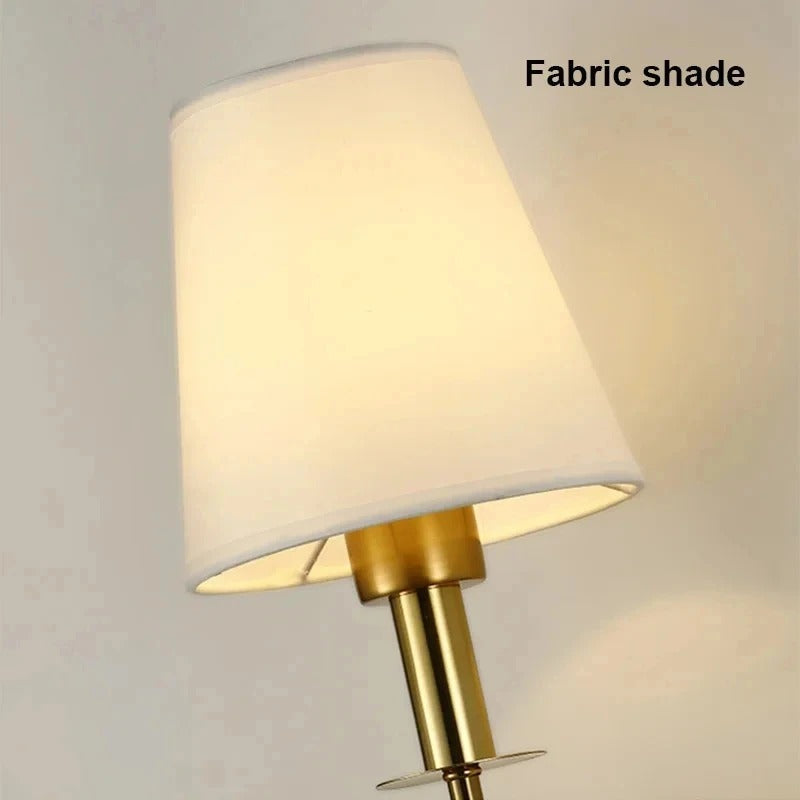 Nordic Elegance LED Wall Sconce – Iron Frame with Fabric Lampshade, Energy-Saving Bedside Wall Light in Gold or Black