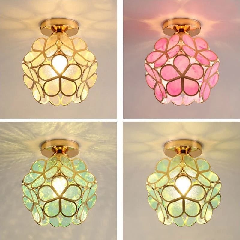 Nordic Petal Flower Ceiling Light – Acrylic Petal Ball Aisle Lamp with Gold Frame, 3-Color Light for Hallway & Bedroom