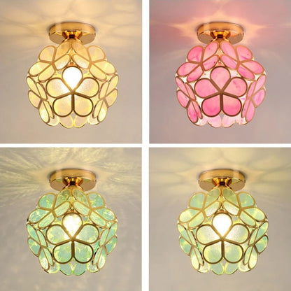 Nordic Petal Flower Ceiling Light – Acrylic Petal Ball Aisle Lamp with Gold Frame, 3-Color Light for Hallway & Bedroom