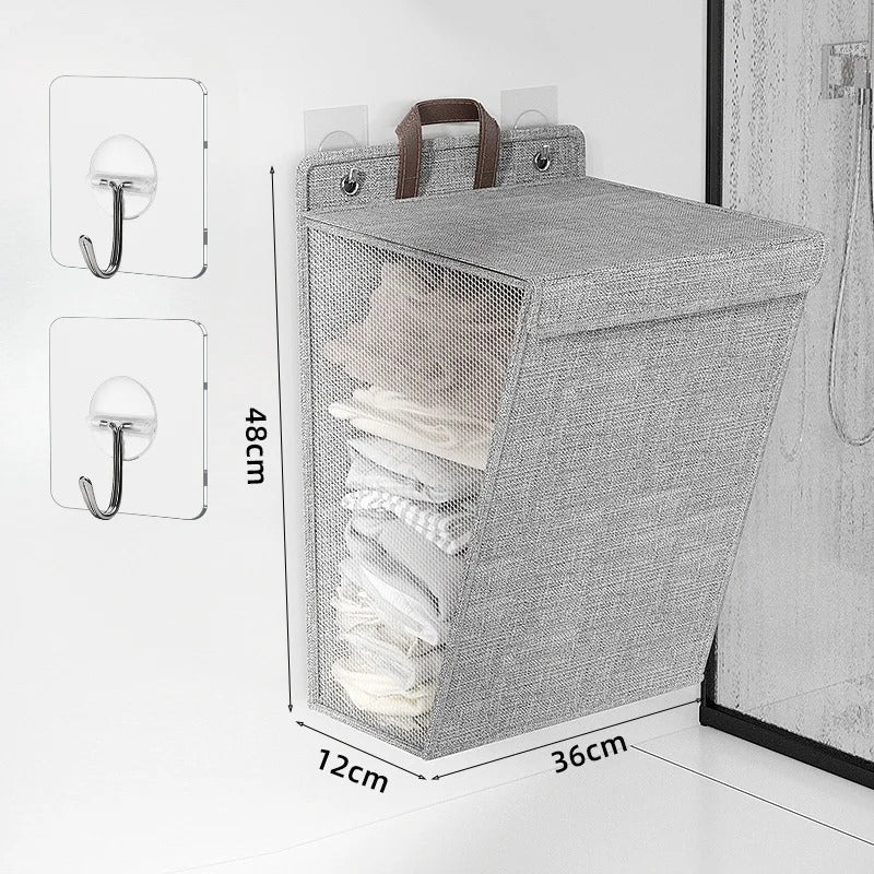 Wallora Foldable Wall-Mounted Laundry Basket – No-Drill Adhesive Clothes Hamper, Space-Saving Bathroom & Laundry Organizer