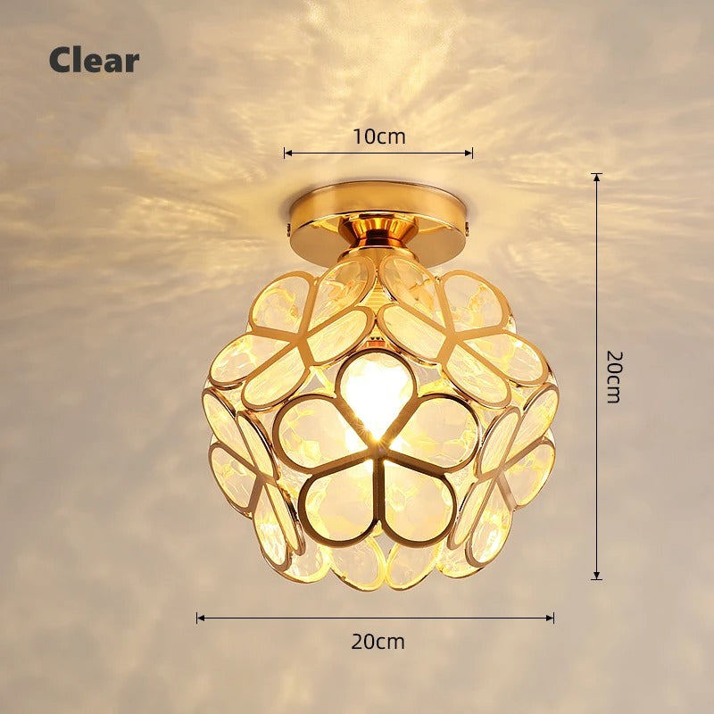 Nordic Petal Flower Ceiling Light – Acrylic Petal Ball Aisle Lamp with Gold Frame, 3-Color Light for Hallway & Bedroom