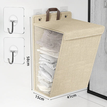 Wallora Foldable Wall-Mounted Laundry Basket – No-Drill Adhesive Clothes Hamper, Space-Saving Bathroom & Laundry Organizer