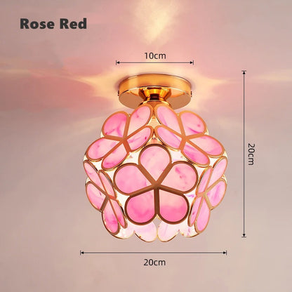 Nordic Petal Flower Ceiling Light – Acrylic Petal Ball Aisle Lamp with Gold Frame, 3-Color Light for Hallway & Bedroom