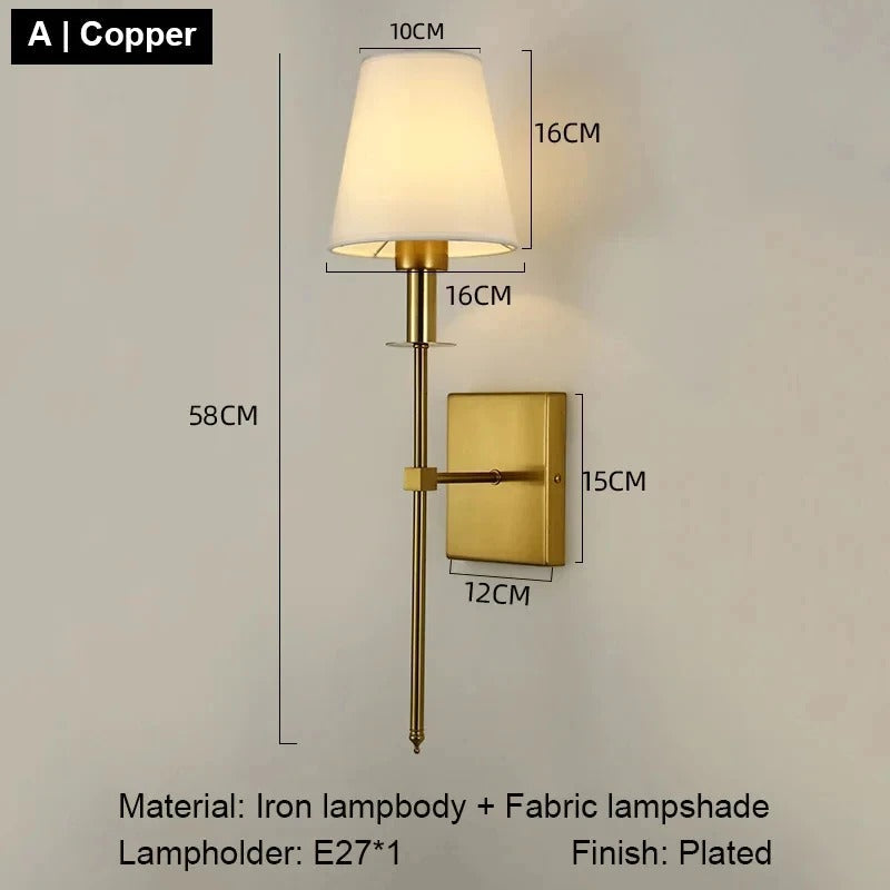 Nordic Elegance LED Wall Sconce – Iron Frame with Fabric Lampshade, Energy-Saving Bedside Wall Light in Gold or Black