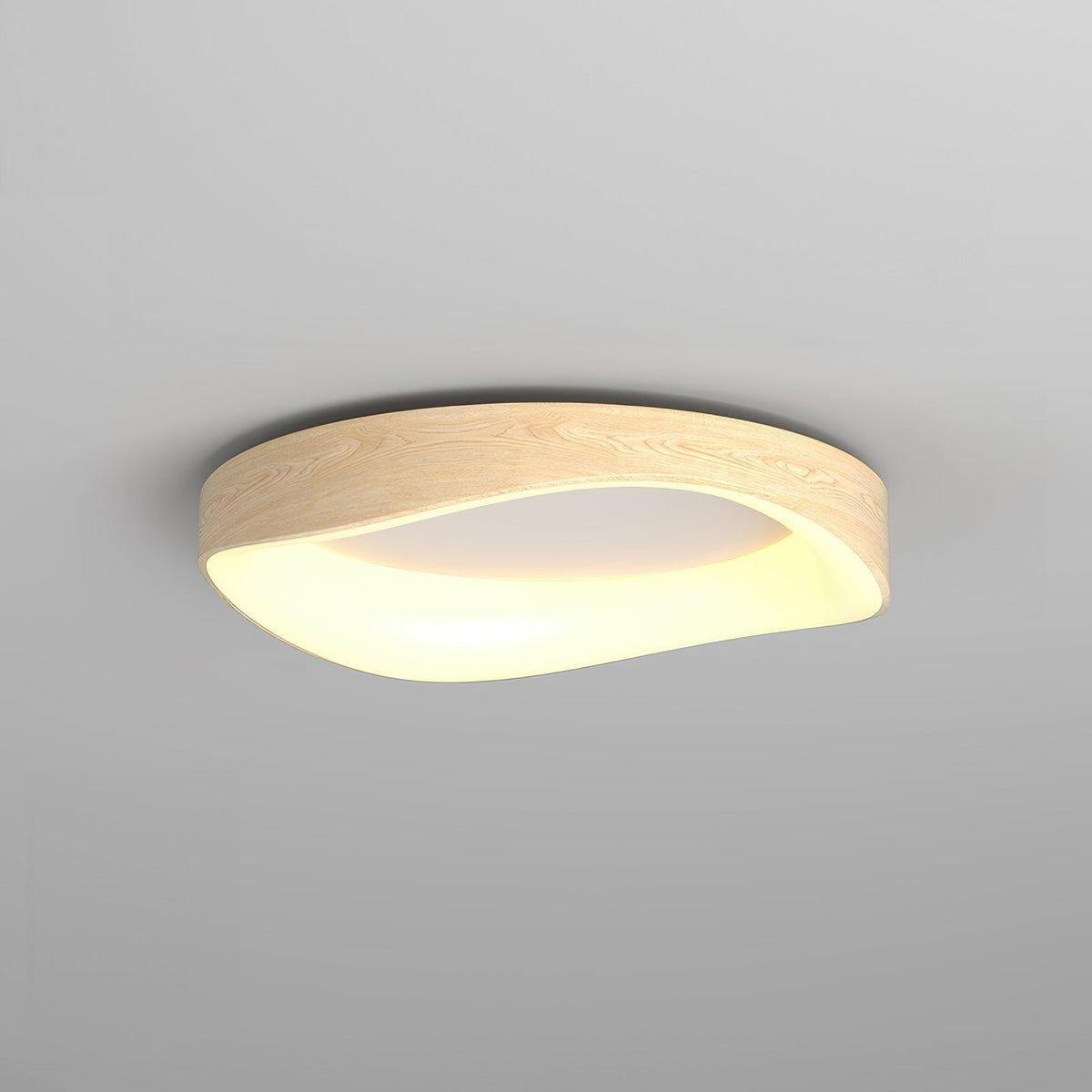 Nordic Wood-Grain LED Ceiling Light – Artistic Curved Flush Mount, 40 or 50 cm, Energy-Saving 23W/29W for Living Room