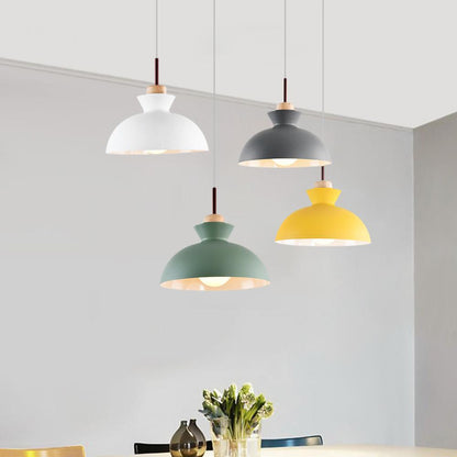 Modern Scandinavian Metal Dome Pendant Light – Adjustable 200 cm Cord Hanging Lamp in 9 Colors for Kitchen Island & Bar