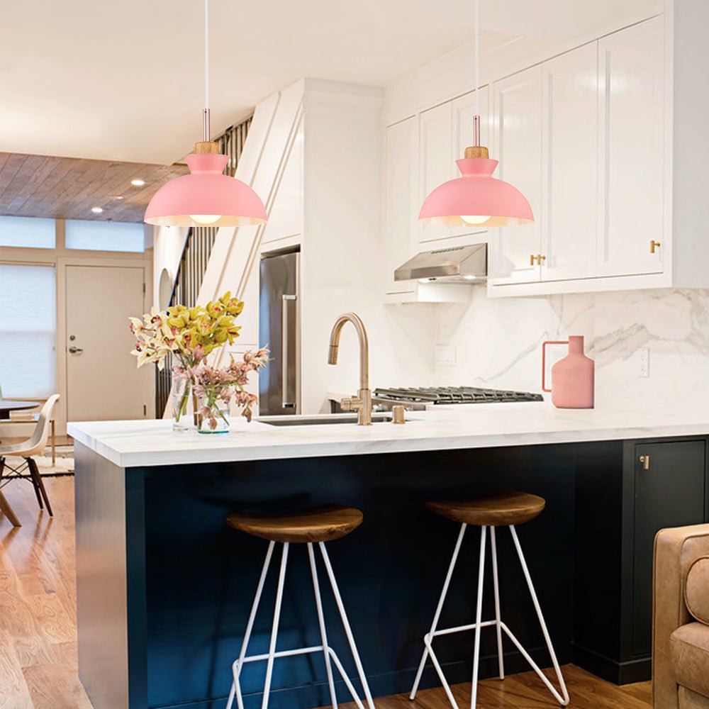 Modern Scandinavian Metal Dome Pendant Light – Adjustable 200 cm Cord Hanging Lamp in 9 Colors for Kitchen Island & Bar