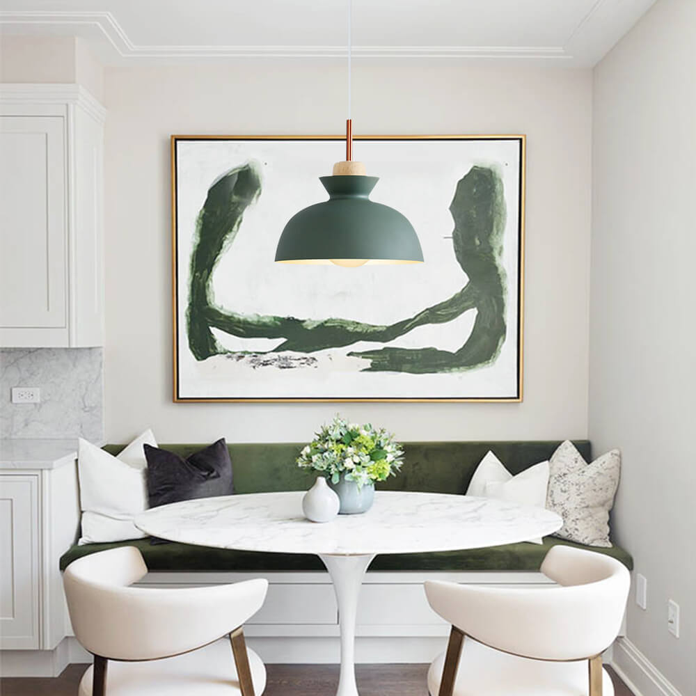Modern Scandinavian Metal Dome Pendant Light – Adjustable 200 cm Cord Hanging Lamp in 9 Colors for Kitchen Island & Bar