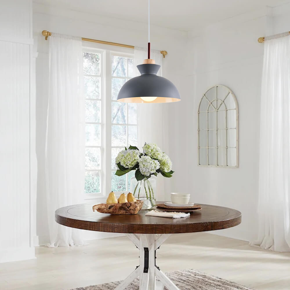 Modern Scandinavian Metal Dome Pendant Light – Adjustable 200 cm Cord Hanging Lamp in 9 Colors for Kitchen Island & Bar