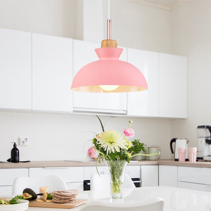 Modern Scandinavian Metal Dome Pendant Light – Adjustable 200 cm Cord Hanging Lamp in 9 Colors for Kitchen Island & Bar