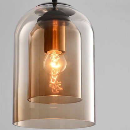 Modern Nordic Colored Glass Pendant Light – Smoke Grey or Rust Hanging Lamp with Iron Fittings for Kitchen, Dining & Cafe