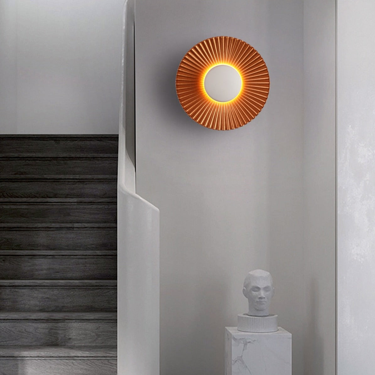 Hasna SunRay Metallic Sunburst LED Wall Lamp – Modern Sun-Inspired 5W Wall Sconce in Orange or White, Artistic Wall Decor