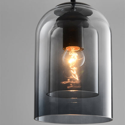 Mica Mid-Century Double Glass Pendant Light – Smoke Grey or Amber Layered Shade Hanging Lamp with Adjustable Cord