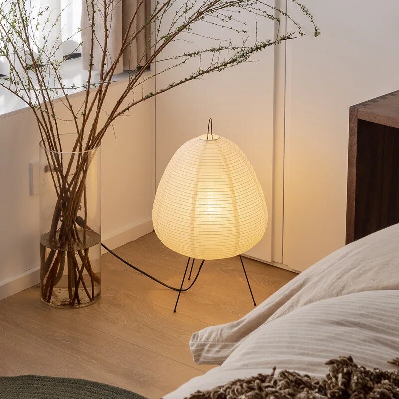 Japanese Rice Paper Table Lamp – Handmade Washi Lantern-Style Zen LED Lamp with Soft Warm Glow for Bedroom & Living Room
