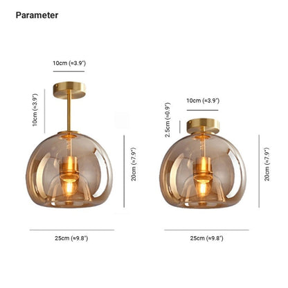 Vintage Amber Bubble Glass Ceiling Light – Retro Mid-Century Semi-Flush Lamp in Gold or Black for Hallway, Bedroom & Dining