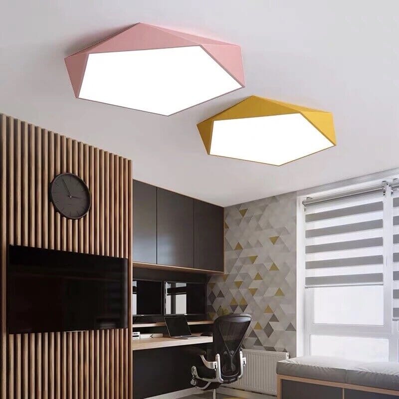 Skydor Modern Geometric LED Ceiling Light – Polygon Flush Mount Fixture 18W to 48W, 6 Colors for Living Room & Kitchen