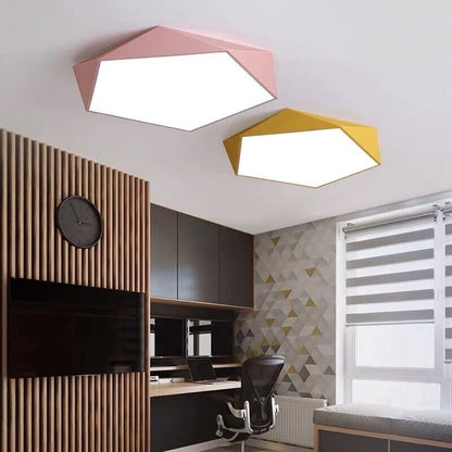 Skydor Modern Geometric LED Ceiling Light – Polygon Flush Mount Fixture 18W to 48W, 6 Colors for Living Room & Kitchen