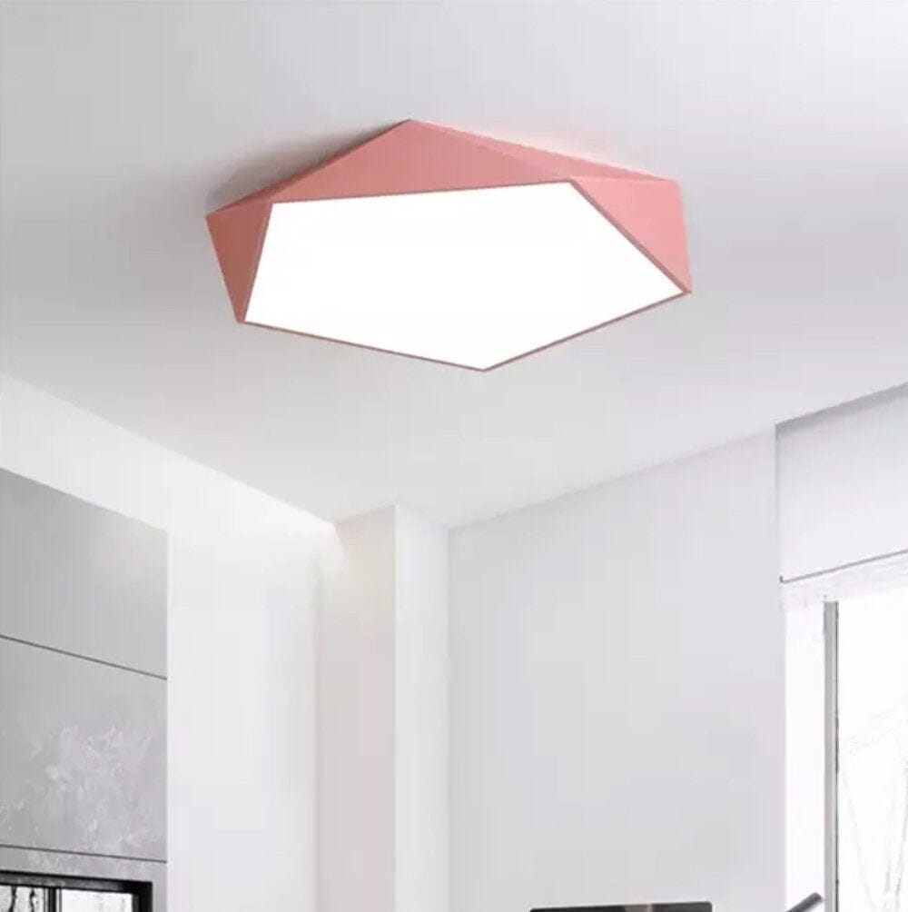 Skydor Modern Geometric LED Ceiling Light – Polygon Flush Mount Fixture 18W to 48W, 6 Colors for Living Room & Kitchen