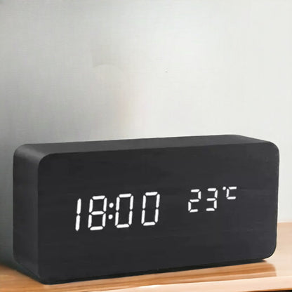 WoodWatch Smart LED Alarm Clock – Voice-Activated Wooden Digital Clock with 3 Alarms & Temperature Display, Block or Triangle