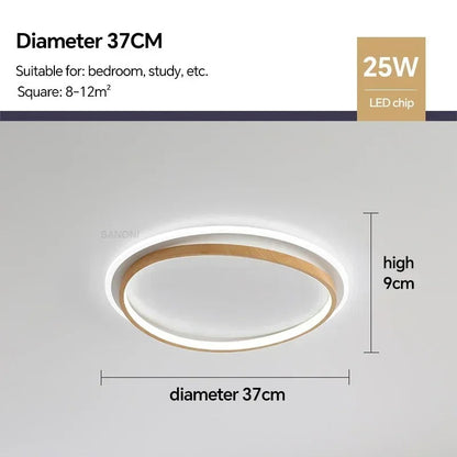 Modern Round Walnut & Gold LED Ceiling Lamp – Eye-Friendly Flush Mount with 3 Changeable Colors, 37 to 57 cm