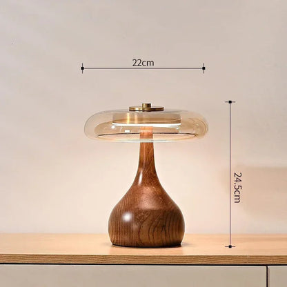 Andi Walnut, Brass & Glass Table Lamp – Modern 3-Setting LED Accent Lamp for Living Room, Bedroom & Study, 2 Sizes