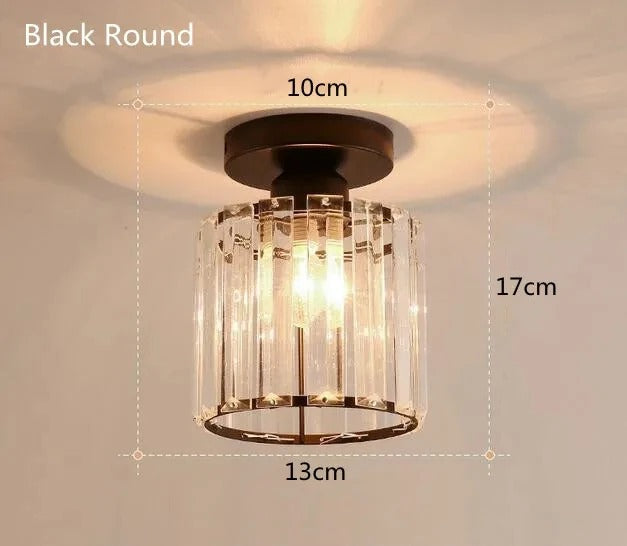 Compact Crystal Ceiling Light for Hallways & Corridors – Square or Round Flush Mount in Black or Gold for Foyer, Balcony & Closet