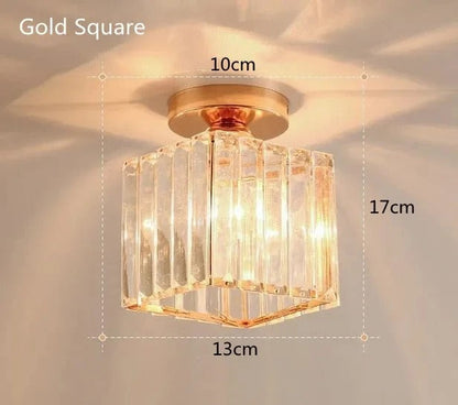 Compact Crystal Ceiling Light for Hallways & Corridors – Square or Round Flush Mount in Black or Gold for Foyer, Balcony & Closet