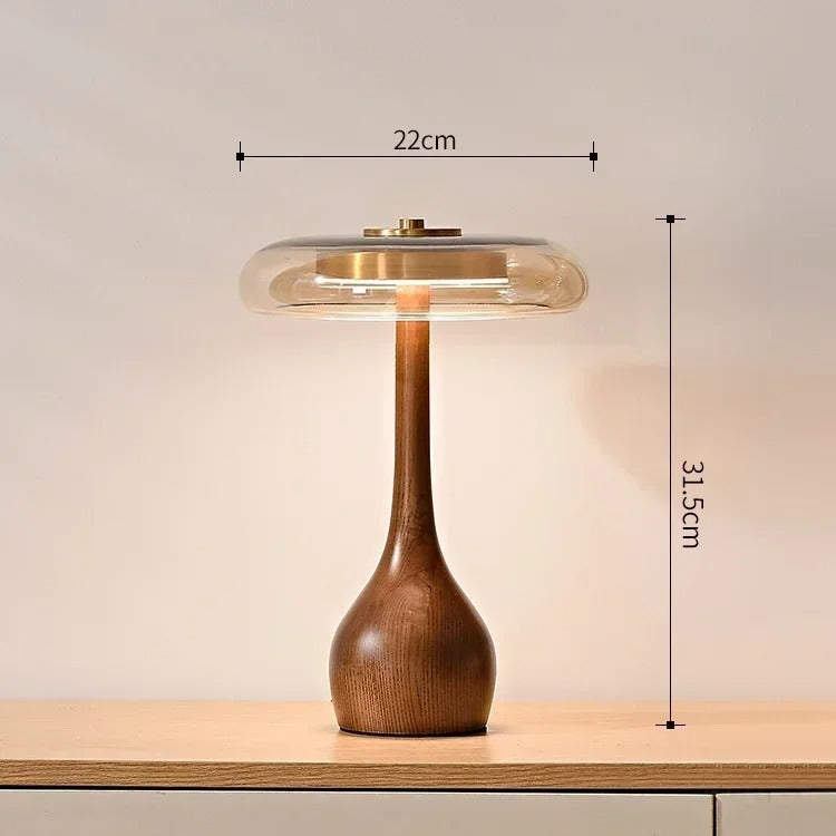 Andi Walnut, Brass & Glass Table Lamp – Modern 3-Setting LED Accent Lamp for Living Room, Bedroom & Study, 2 Sizes