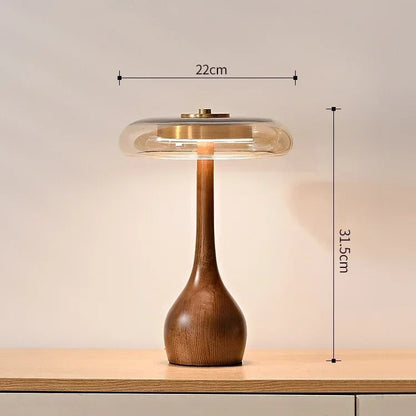 Andi Walnut, Brass & Glass Table Lamp – Modern 3-Setting LED Accent Lamp for Living Room, Bedroom & Study, 2 Sizes