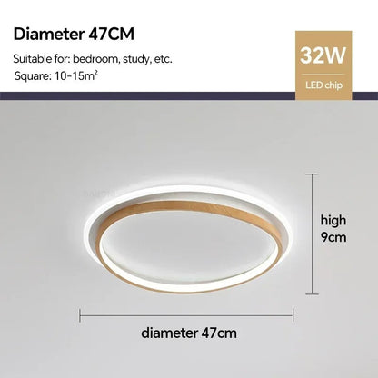 Modern Round Walnut & Gold LED Ceiling Lamp – Eye-Friendly Flush Mount with 3 Changeable Colors, 37 to 57 cm