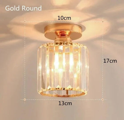 Compact Crystal Ceiling Light for Hallways & Corridors – Square or Round Flush Mount in Black or Gold for Foyer, Balcony & Closet
