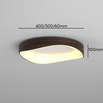 Nordic Wood-Grain LED Ceiling Light – Artistic Curved Flush Mount, 40 or 50 cm, Energy-Saving 23W/29W for Living Room