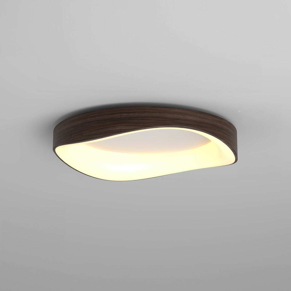 Nordic Wood-Grain LED Ceiling Light – Artistic Curved Flush Mount, 40 or 50 cm, Energy-Saving 23W/29W for Living Room