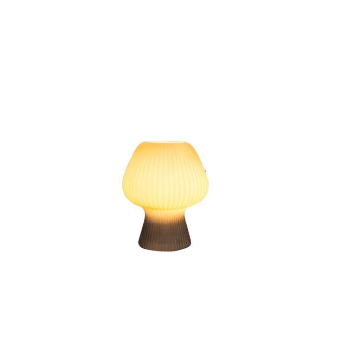 Vintage Ribbed Glass Mushroom Table Lamp – Dimmable Retro Bedside Lamp with Warm Glow for Bedroom, Desk & Reading Corner