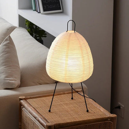 Japanese Rice Paper Table Lamp – Handmade Washi Lantern-Style Zen LED Lamp with Soft Warm Glow for Bedroom & Living Room